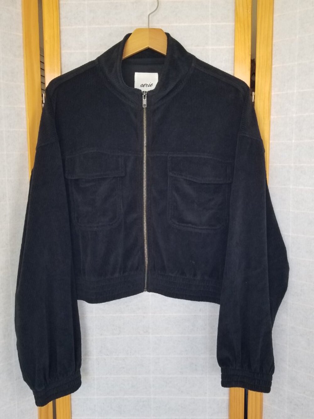 Moto Jacket Aerie Short Black  Zip Up Corduroy Size XL Pockets